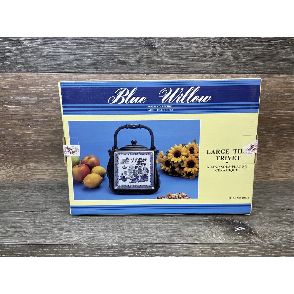 Vtg Blue Willow Pantry Collection Large Tile Trivet 11.5x8” ~New Sealed